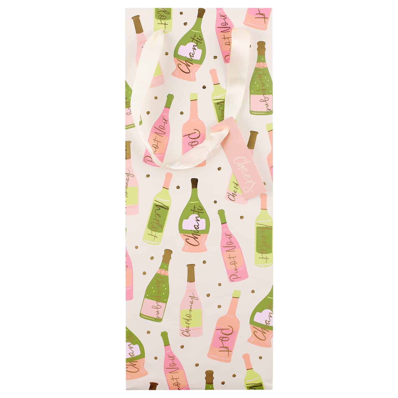 13" Pink & Green Wine Bottle Print Wine Bottle Gift Bag by Celebrate It™